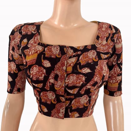 Kalamkari Cotton Square Neck Blouse ,Black, BK1319.-S