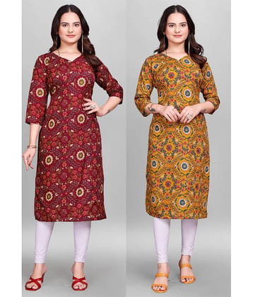 KALAVRITTA Pack of 2 Cotton Blend Printed Straight Women's Kurti - ( Multicolor1 )