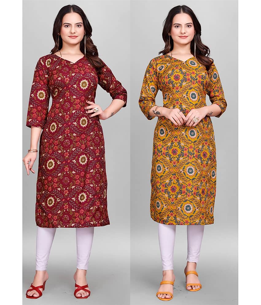 KALAVRITTA Pack of 2 Cotton Blend Printed Straight Women's Kurti - ( Multicolor1 )