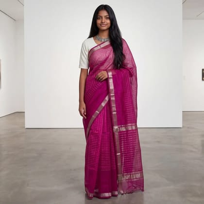 Mangalgiri Zari Checks Magenta-Andhra Silk Saree