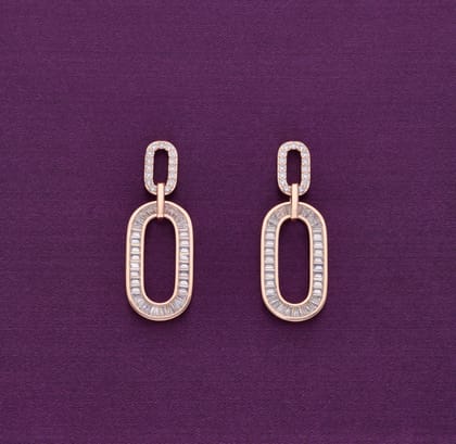 Radiant Rounds Zircon Rose Gold Dangler Earrings-White Stone / Rose Gold