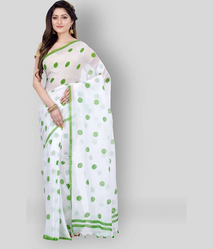 Desh Bidesh Cotton Self Design Saree Without Blouse Piece ( White )
