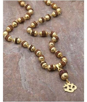 Green Spiritual 100% Original 5 Mukhi Rudraksha Mala And 1 Rudraksha Pendal With Gold Plated Wire (8MM 36Bead)