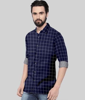 SUR-T - Navy Blue Cotton Blend Regular Fit Men's Casual Shirt ( Pack of 1 )