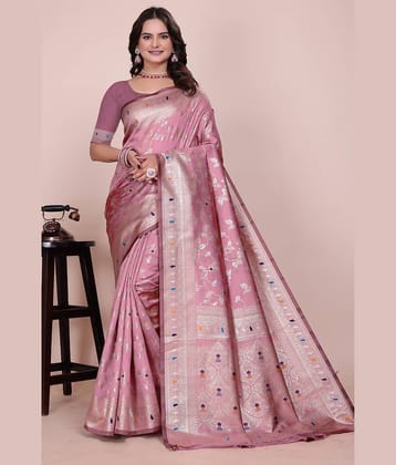 Vkaran Silk Woven Paithani Sarees With Unstitched Blouse Piece ( Peach )