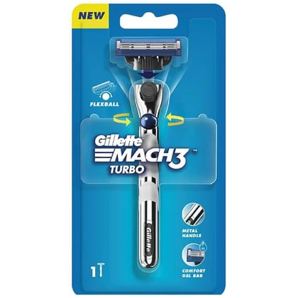 Gillette Mach3 Turbo Men’s Razor With Flexball Technology - Metal Handle, 1 Pc