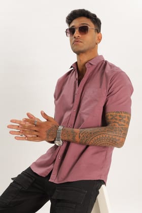 Dark Peach Half Sleeve Regular Fit Shirt-S