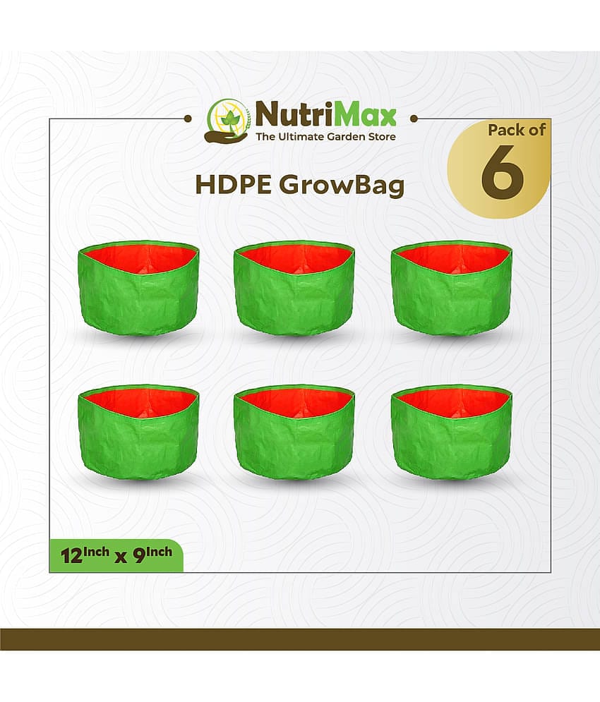 Nutrimax HDPE 200 GSM Growbags 12 inch x 9 inch Pack of 6 Outdoor Plant Bag