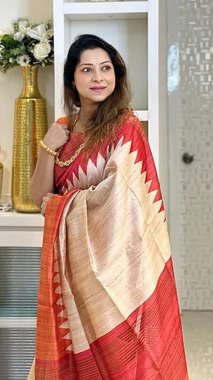 Women's Kanjivaram Tussar Soft Silk Saree With Unstitched Blouse Piece