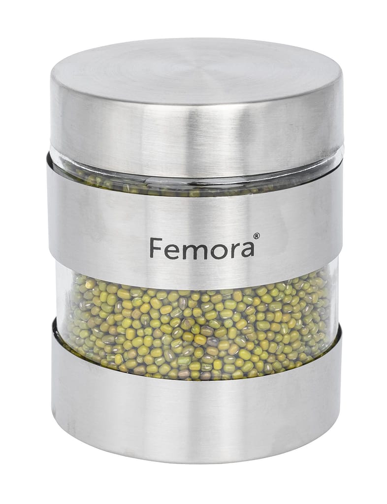 Femora Metallic Clear Glass Kitchen Storage Jar, 700 ml, Set of 4