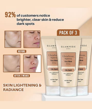 Glamveda Glutathione 24K Gold Face WashSkin Brightening Natural Radiance, 100ml each (Pack of 3)