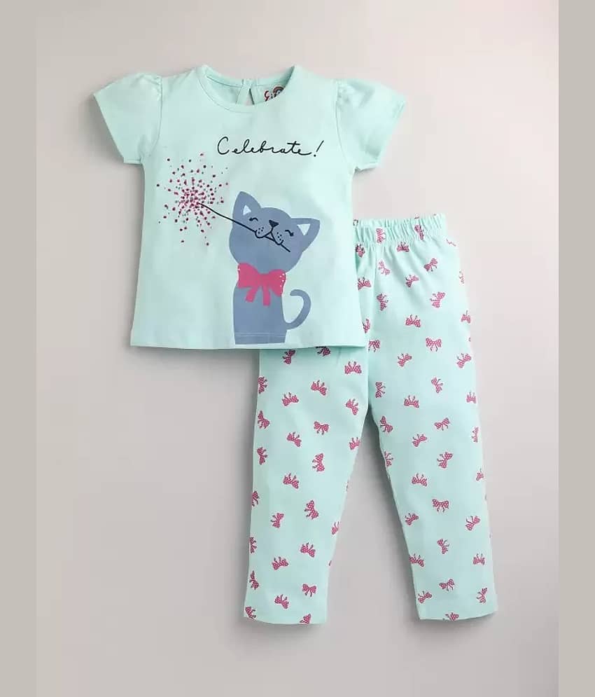 VELION Pack of 1 Girls Cotton Blend Top With Pajama ( Mint )