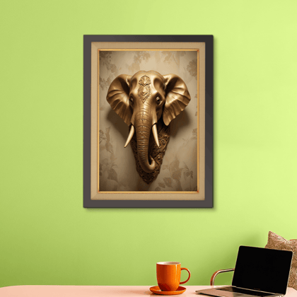 Metallic Elephant Wood Print Wall Art 18x23 Inches-Black