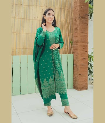 SAFAA Unstitched Woollen Printed Dress Material - Green ( Pack of 1 )