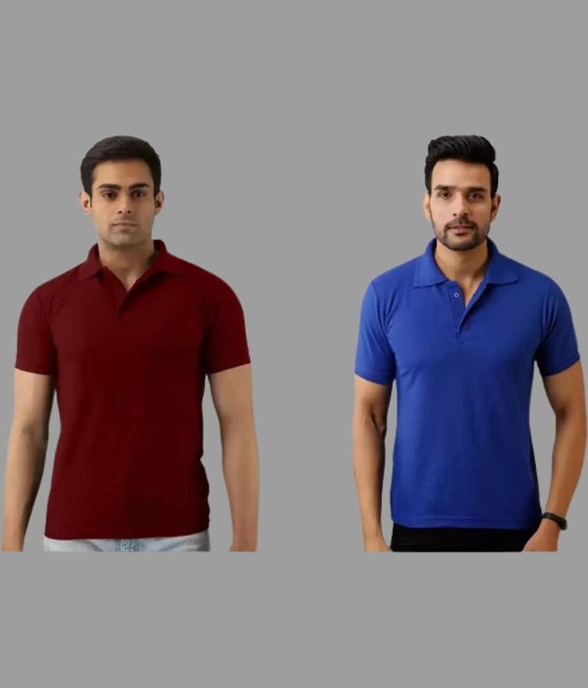 SKYRISE Pack of 2 Cotton Blend Slim Fit Solid Half Sleeves Men's Polo T Shirt ( Multicolor )