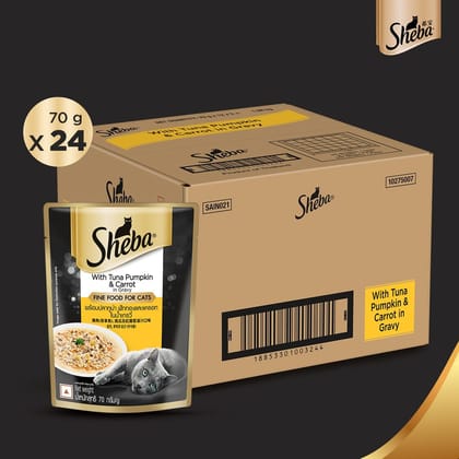 Sheba Fine Premium Tuna Pumpkin &amp; Carrot in Gravy Adult (1 + Years) Wet Cat Food (70gx28)