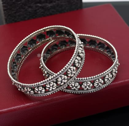Exclusive 925 sterling silver flower design unique style handmade bangle bracelet , best brides collection wedding jewelry from india nba399-Pair