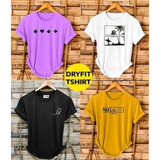 Fashlook Printed Round Neck Polyester Half Sleeve Multicolor T-Shirt For Mens (Pack of 4)