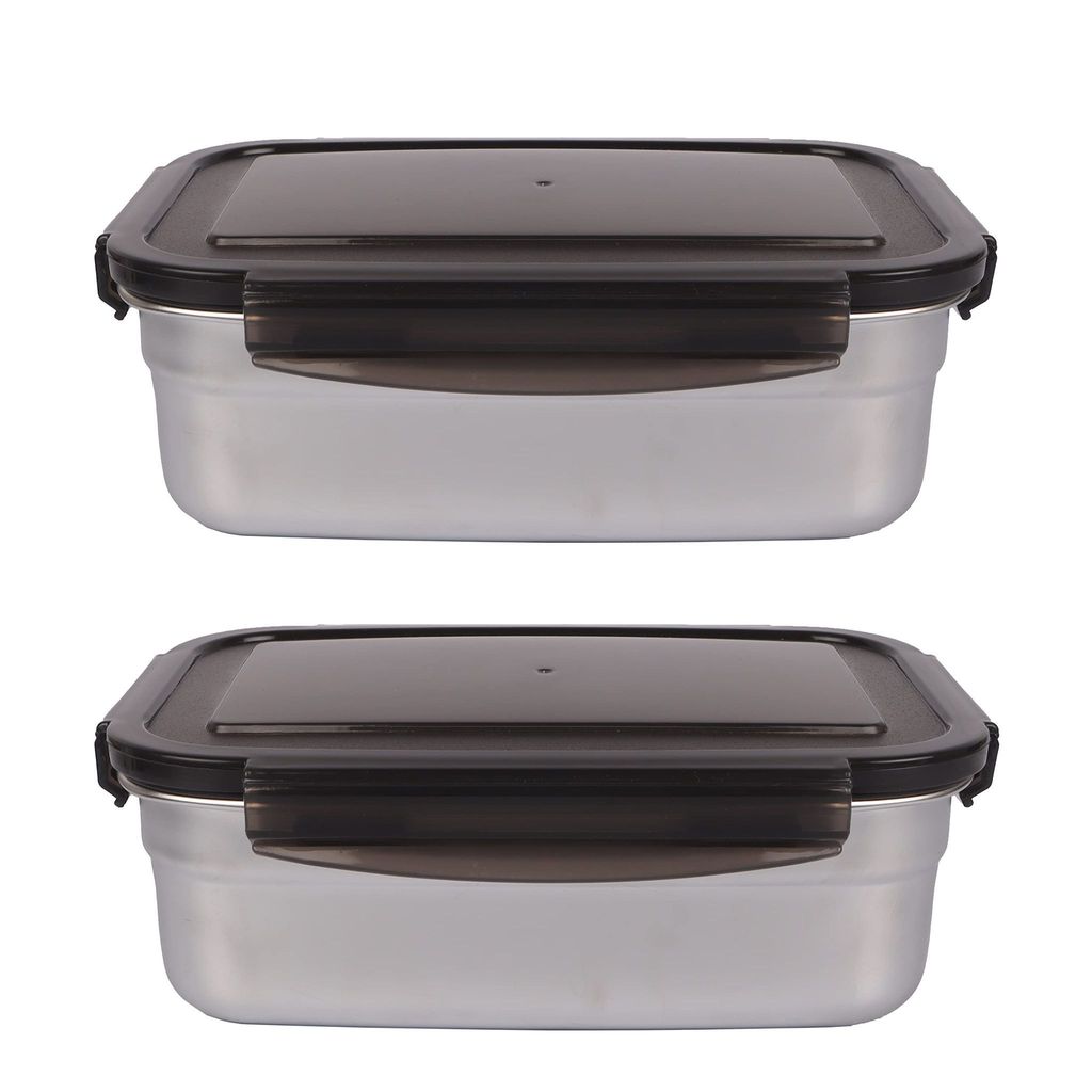 Femora High Steel Square Container Airtight Leakproof Unbreakable Storage Container/Lunch Box - 750 ml/gm - Set of 2?