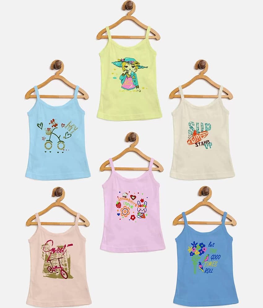Paryag Pack of 6 Baby Girls Cotton Blend Camisoles ( Multicolor )