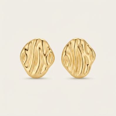 Gold Wave Textured Disc Studs | Gold-Tone Anti-Tarnish Imitation Jewellery - Earrings | Buy online on ZillyBuy