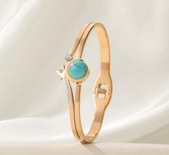 Stainless Steel Gold/Rosegold Plated Dual Linear Turquoise Kada - STKD 4877