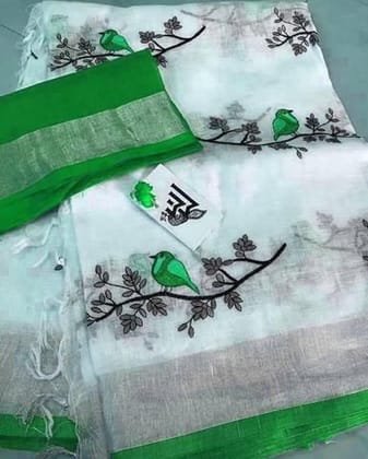 AWESOME LINEN COTTON PRINTED SAREE - 1815