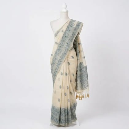 Sambalpuri Floral Print Teal Odisha Tussar Cotton Saree