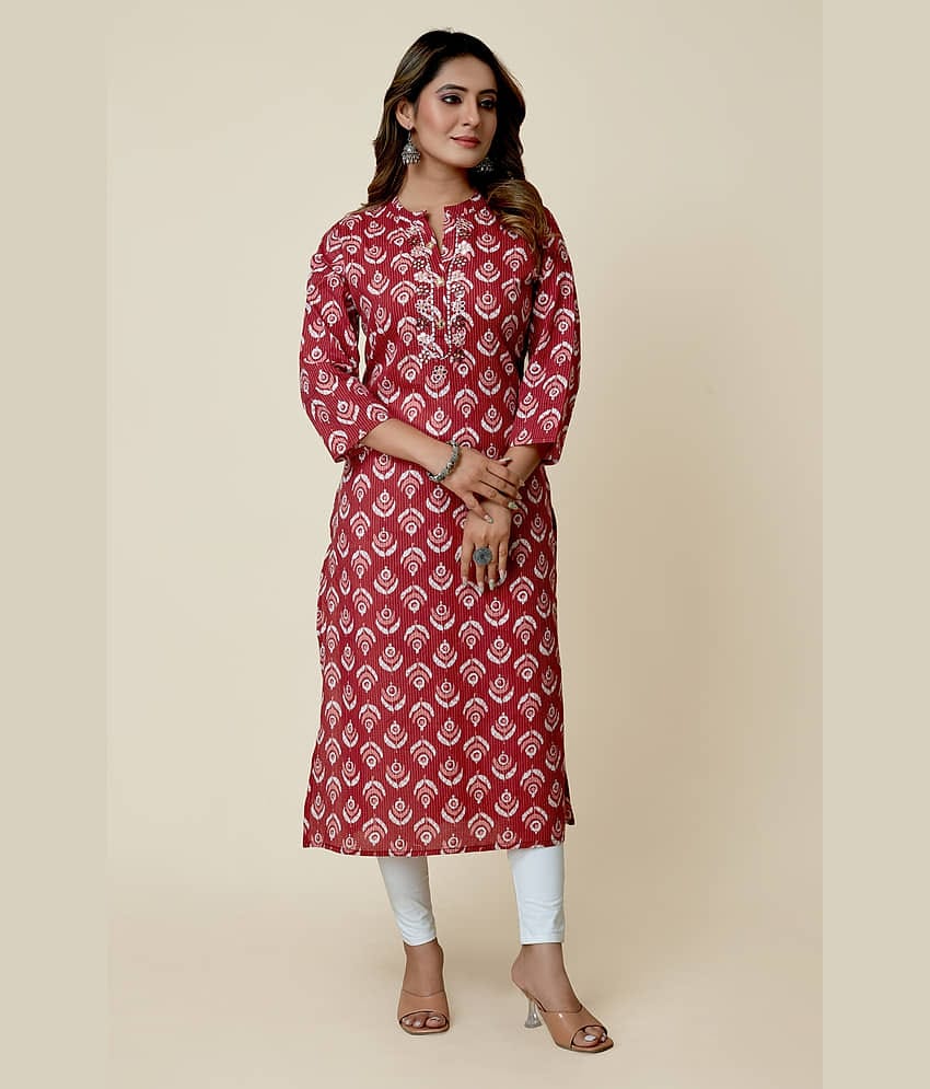SARRAS Cotton Printed Straight Women's Kurti - Red ( Pack of 1 )