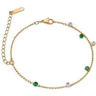 KIMTI 18k Gold Plated Women Bracelet (Green & White Stone Delicate Bracelet, 1)