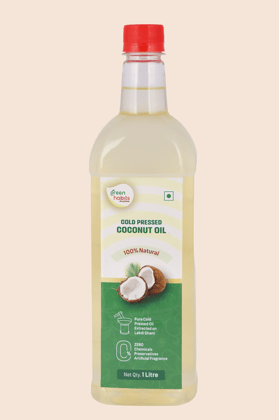 Green Habits Cold Pressed Coconut Oil (1 Litre) | 100% Natural & Wood-Pressed | Cooking, Skin & Hair Care
