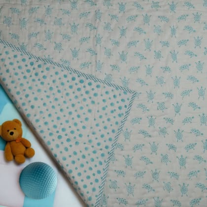 Turtle Design Handcrafted Block Printed Kids Quilt-Turtle
