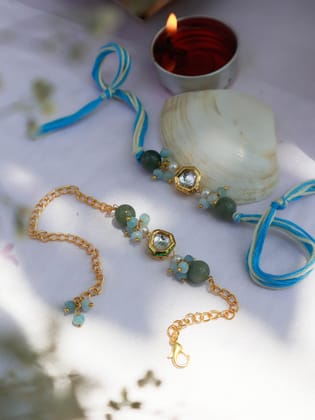Divit Kundan Lumba Set-Turquoise