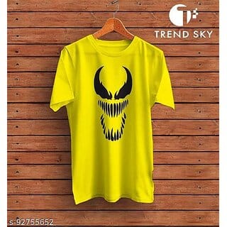 Aakash Mens Yellow Printed Polyester Round Neck T-Shirt