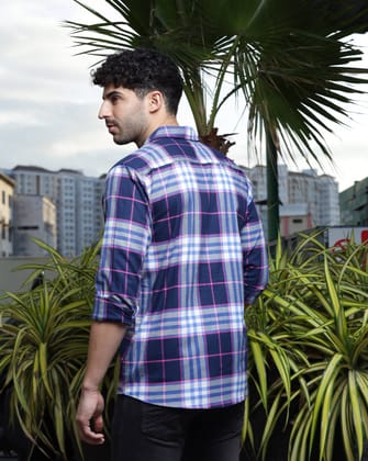 Navy Check Double Pocket Flannel Shirt - L