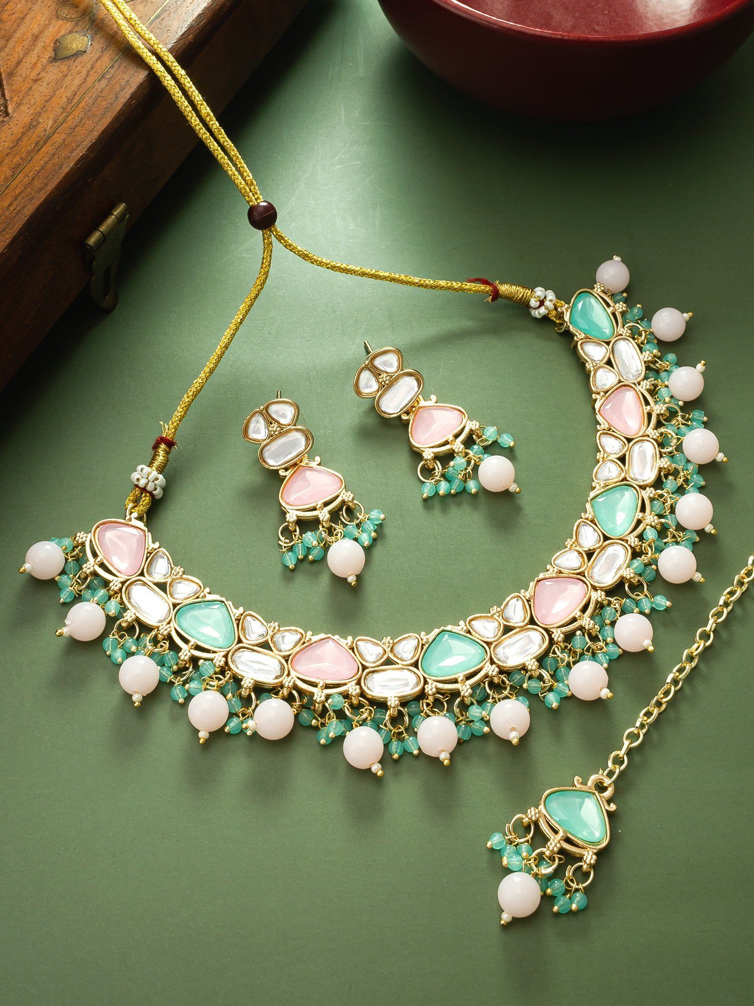 Morison Golden Bloom Necklace Set  A Stunning Blend of Art and Elegance