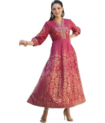Juniper Women Rayon Printed Ethnic Dress ( Maroon )
