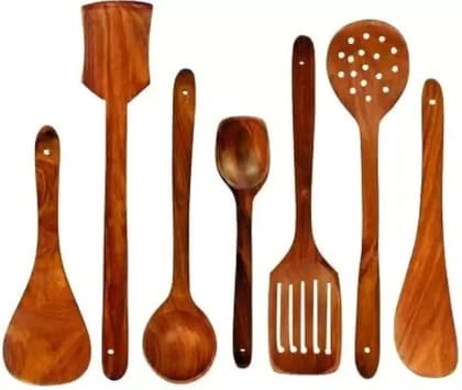 Non Chemical Spoon Set for Kitchen Lovers Brown Yellowish Kitchen Tool Set Kitchen Tool Set (Brownish Yellow, Cooking Spoon)_BZ_7SpoonSet001kisniv Non Chemical Spoon Set for Kitchen Lovers Brown Yellowish Kitchen Tool Set Kitchen
