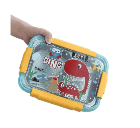 Dinosaur Bento Lunch Box for Kids  3 Compartments with Spoon (Dino)