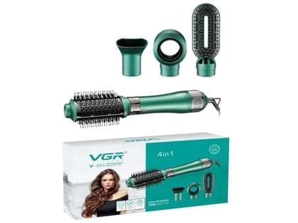 VGR V-493 Hair Dryer Brush 4 in 1 Hot Air Brush for Drying/Curling/Straightening, One-Step Blow Dryer Brush & Volumizer with Ceramic Coating 3 Temperature Settings Detachable Design for Travel - GREEN