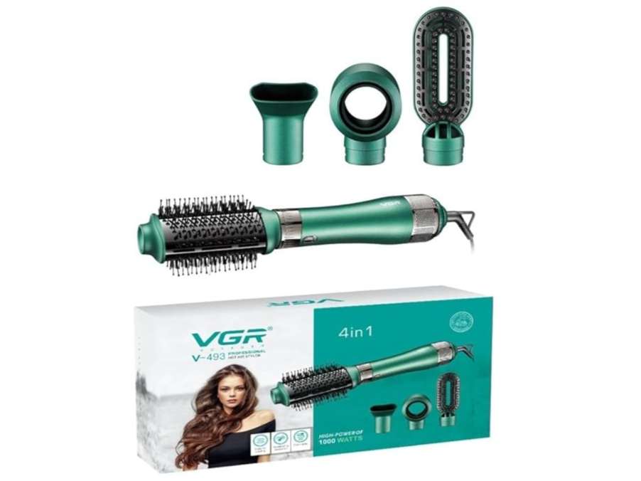 VGR V-493 Hair Dryer Brush 4 in 1 Hot Air Brush for Drying/Curling/Straightening, One-Step Blow Dryer Brush & Volumizer with Ceramic Coating 3 Temperature Settings Detachable Design for Travel - GREEN