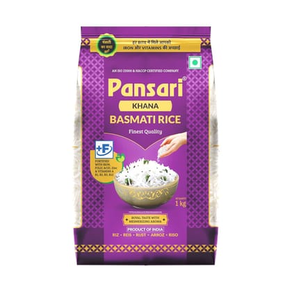 Pansari Khana Basmati rice, Great Taste and Mesmerizing Aroma | Long Grain, Naturally Aged(2-Years) with Fortified | Basmati Rice, Biryani Rice, Pulao Rice - 1Kg
