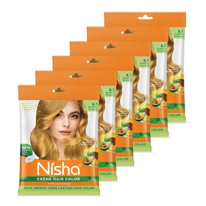 Nisha Creme Hair Color Golden Blonde 40g Pack of 6, Permanent Hair Colour for Women & Men, Long Lasting Hair Color
