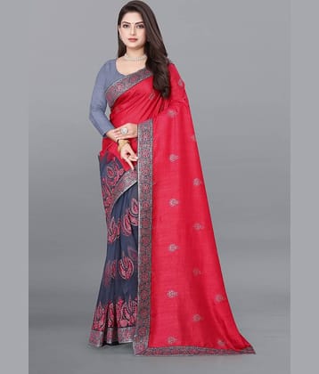 A TO Z CART Silk Embellished Saree With Unstitched Blouse Piece ( Pink )