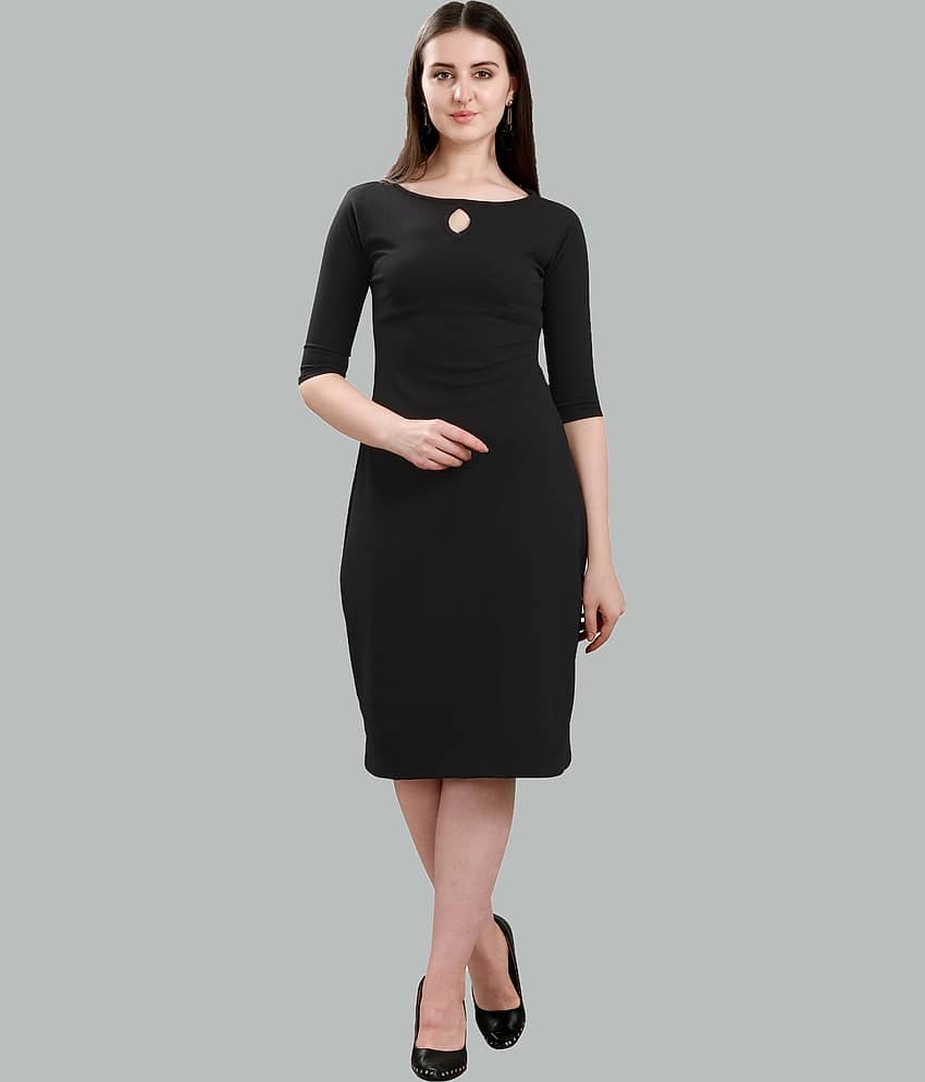 Sheetal associates Women Cotton Blend Solid Bodycon Dress ( Black )