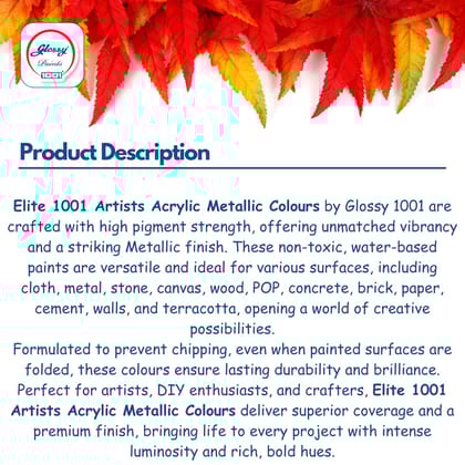 1001 Elite Artists Acrylic Metallic Colors Set | 12 Shades of 50ml Each | MultiSurface | Art Craft & Paint Work | Multicolours 1001 Elite Artists Acrylic Metallic Colors Set | 12 Shades of 50ml Each | MultiSurface | Art Craft & Paint Work | Multicolours