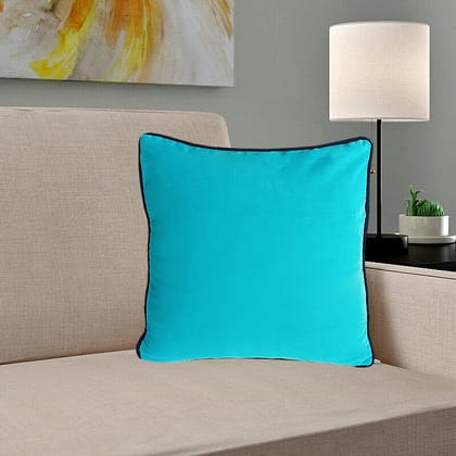 Sky Blue Velvet Cushion Cover with piping-12 x 12 inches / Plain Cotton Backing