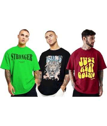 Leotude Pack of 3 Cotton Blend Oversized Fit Men's T-Shirt ( Black )