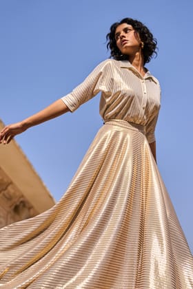 TEXTURED LAMÉ SHIRT-XS / Champagne