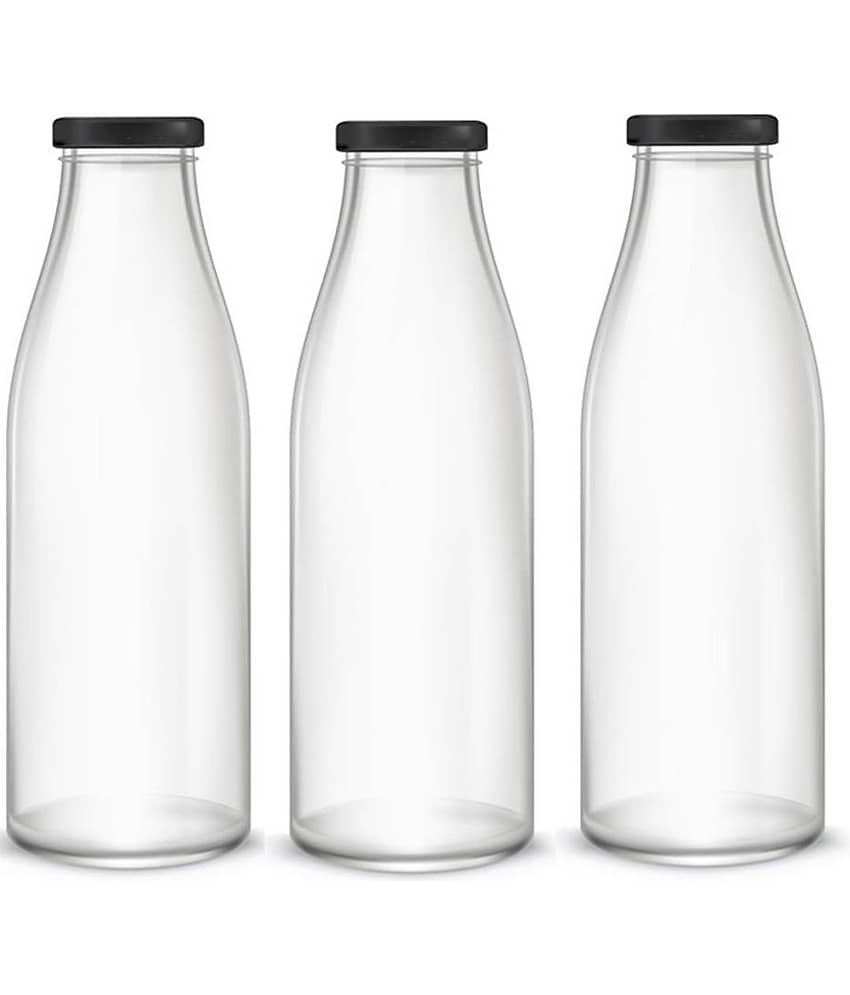 Somil Storage Milk Bottle Glass Transparent Milk Container ( Set of 3 )